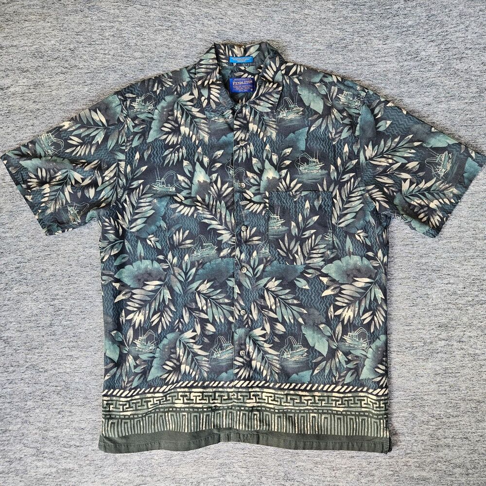 Vintage Pendleton Hawaiian Cotton Shirt Men's L Multicolor Tropical Floral Y2K